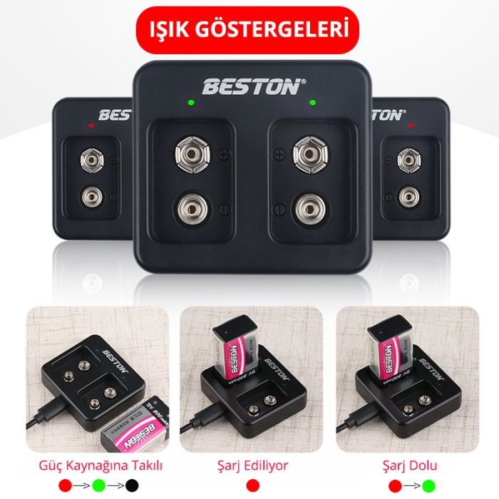 Beston M7005 Siyah 2X9 Volt Pil Şarj Cihazi