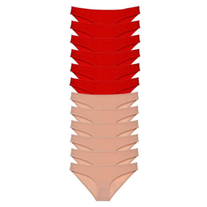 12 Adet Eko Set Likralı Kadın Slip Külot Kırmızı Ten