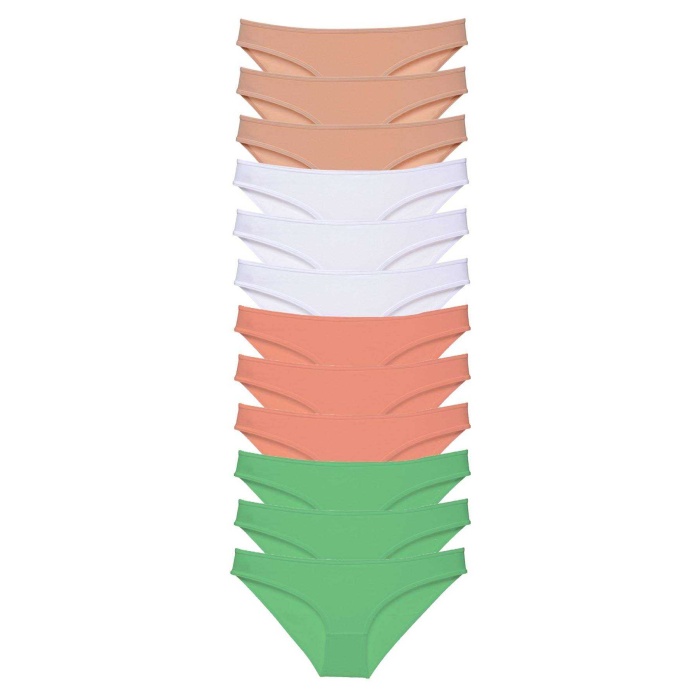 12 Adet Süper Eko Set Likralı Kadın Slip Külot Ten Beyaz Pudra Yeşil