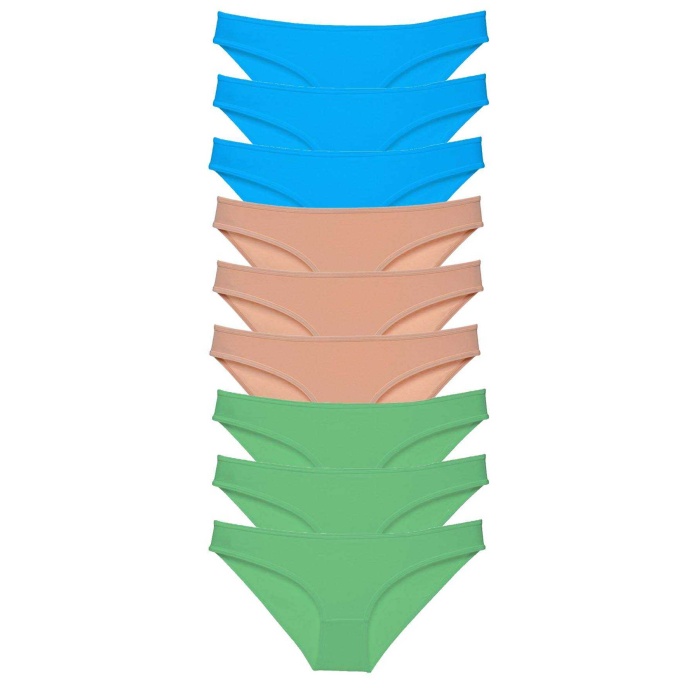 9 Adet Süper Eko Set Likralı Kadın Slip Külot Yeşil Ten Mavi