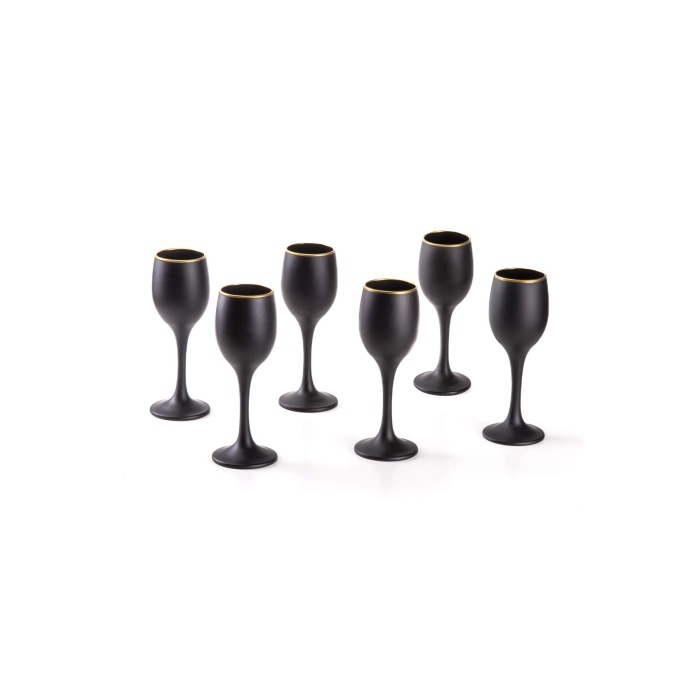 Grappa Mat Siyah Ayaklı Kahve Yanı Su Bardağı Premium 6 Lı Set Kadeh 125Cc X 6 Adet