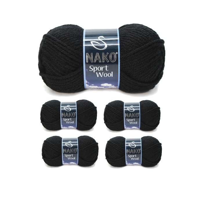 5 Adet Sport Wool Atkı Bere Ceket Yelek Örgü Ipi Yünü No: 217 Siyah