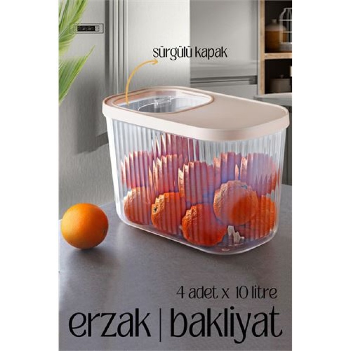 Multibox Erzak Bakliyat Kutusu Sürgülü Kapak 10 Litre 4 Adet