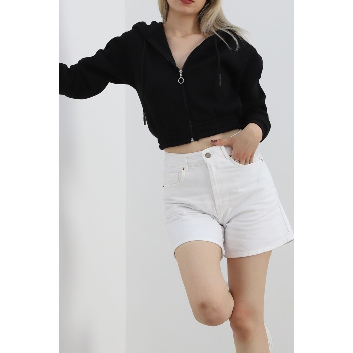 Şardonlu Crop Sweat Siyah