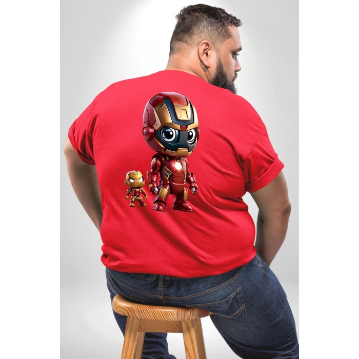 Yenilmezler  Bebek Iron Man Büyük Beden Beyaz Tişört Kadın Erkek Ünisex Sırt Baskılı