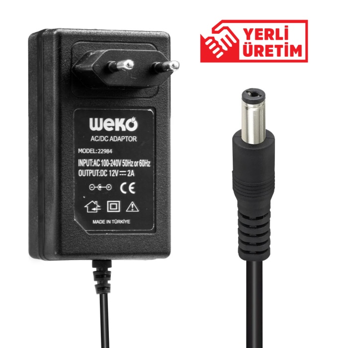 Weko 12 Volt - 2 Amper 5.5*2.1 Uçlu Plastik Kasa Priz Tipi Adaptör