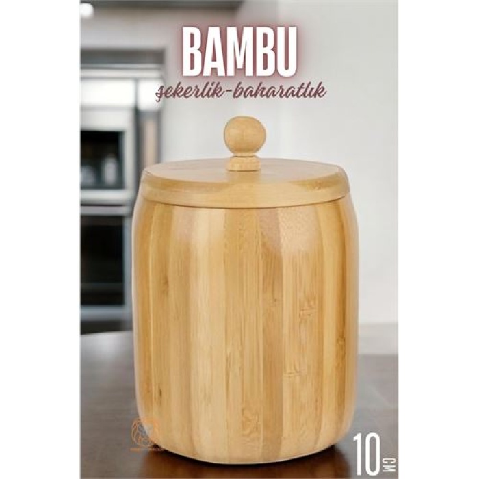 Bambu Şekerlik Baharatlık Çok Amaçlı Ahşap Saklama Kabı 10 Cm