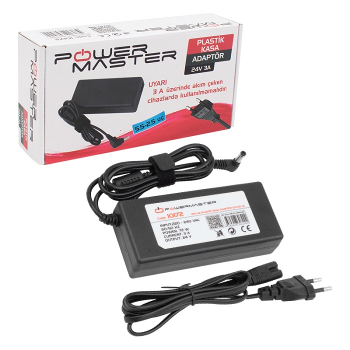 Pm-10172 24 Volt - 3 Amper - 72 Watt 5.5*2.5 Mm L Uçlu Plastik Kasa Masaüstü Adaptör