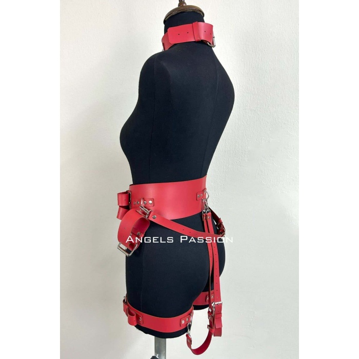 Kelepçeli Şık Deri Harness Takım, Kadın  Giyim - Brf869