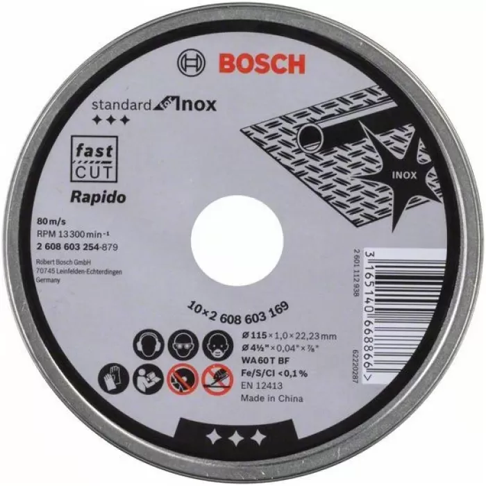 BOSCH KESME TAŞI 115*1,0MM 10LU STANDARD FOR INOX RAPIDO