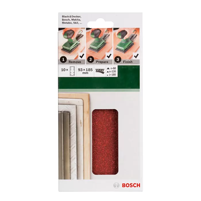 Bosch - Titreşimli Zımpara Kağıdı 10lu, 93 x 185 mm 60 Kum 8 Delik