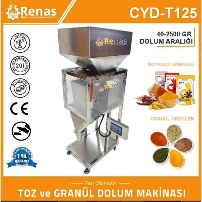 CYD-T125 - Yarı Otomatik Terazili Dolum Makinası 40-2500 GR (2 Cİ EL)