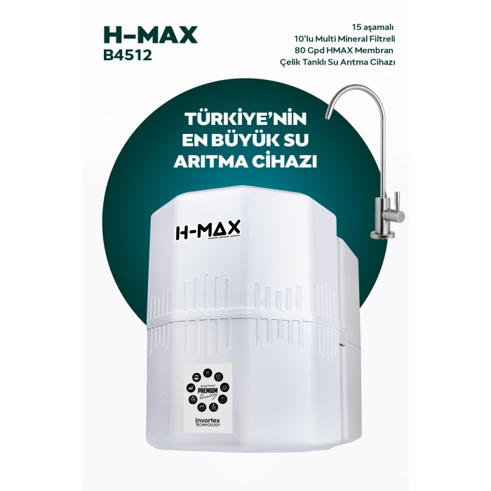 12 Litre Çelik Tanklı 15 Aşama Multi Mineralli 80 GPD Su Arıtma Cihazı HMAXB4512