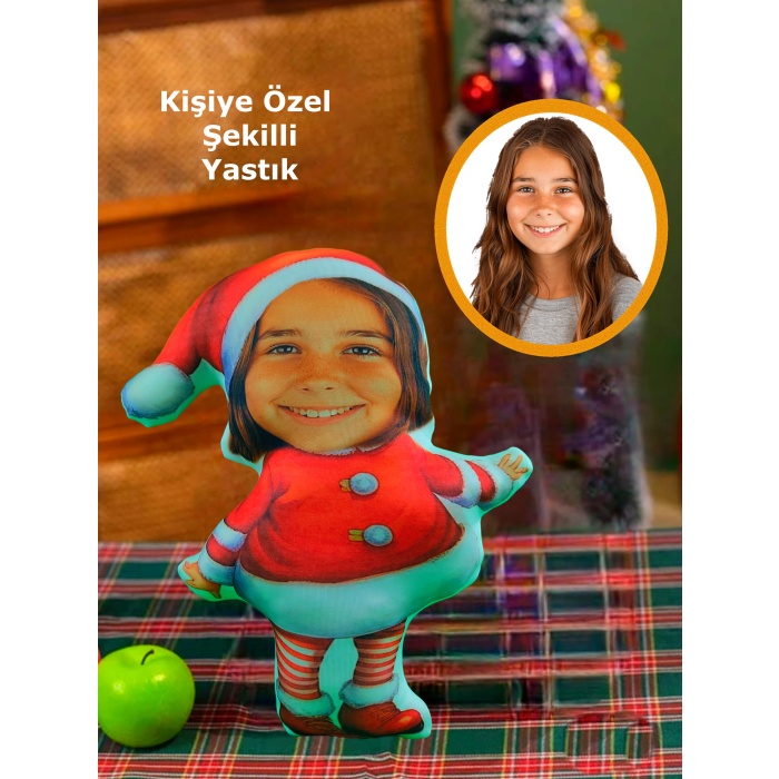 Kişiye Özel Noel Anne Yılbaşı Tasarımlı Şekilli Yastık