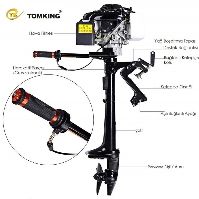 Tomking TK144FC Dıştan Takma Bot Motoru 4 Zamanlı 4 Hp