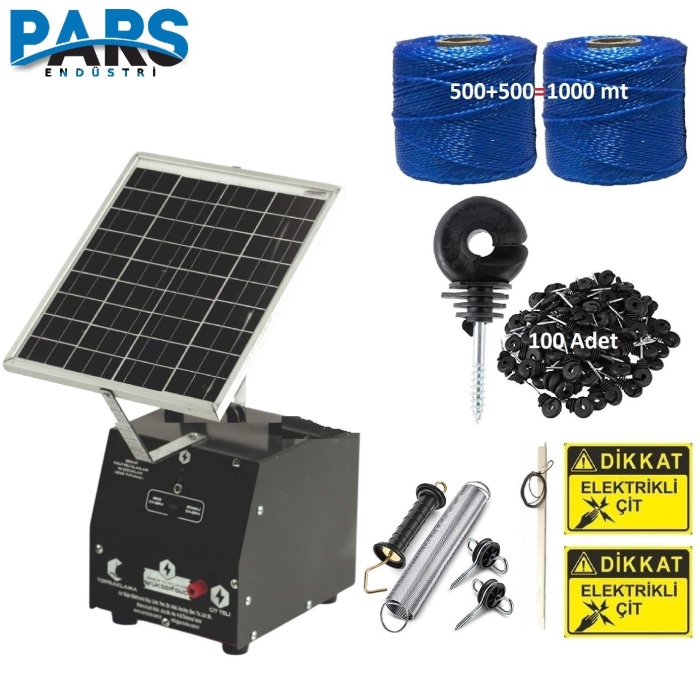 Pars P2518/1000A Güneş Enerjili Ve Akülü Elektrikli Hazır Çit Sistemi Ahşap İzolatörlü