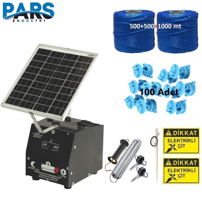 Pars P2518/1000D Güneş Enerjili Ve Akülü Elektrikli Hazır Çit Sistemi Demir İzolatörlü