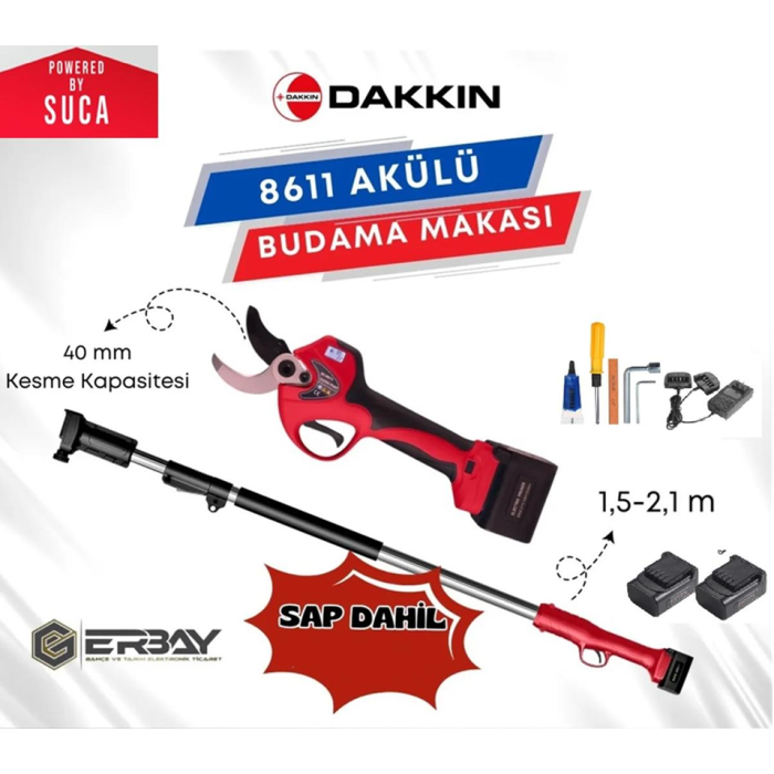 Dakkın 8611 Akülü Budama Makası 40mm Uzatma Aparatlı