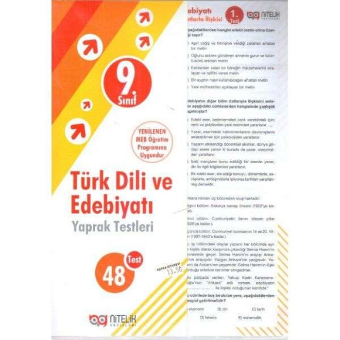 Nitelik Yaprak Test 9.Sınıf Türk Dili Ve Edebiyatı