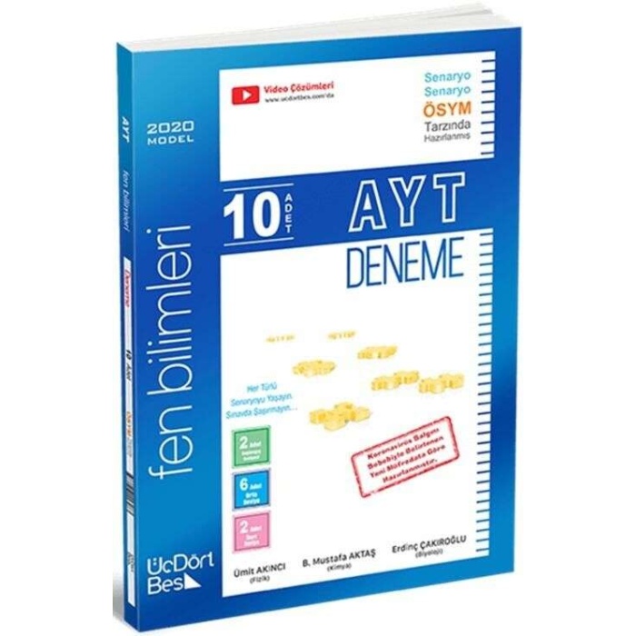 Üçdörtbeş Yayınları Ayt Fen Bilimleri 10 Deneme