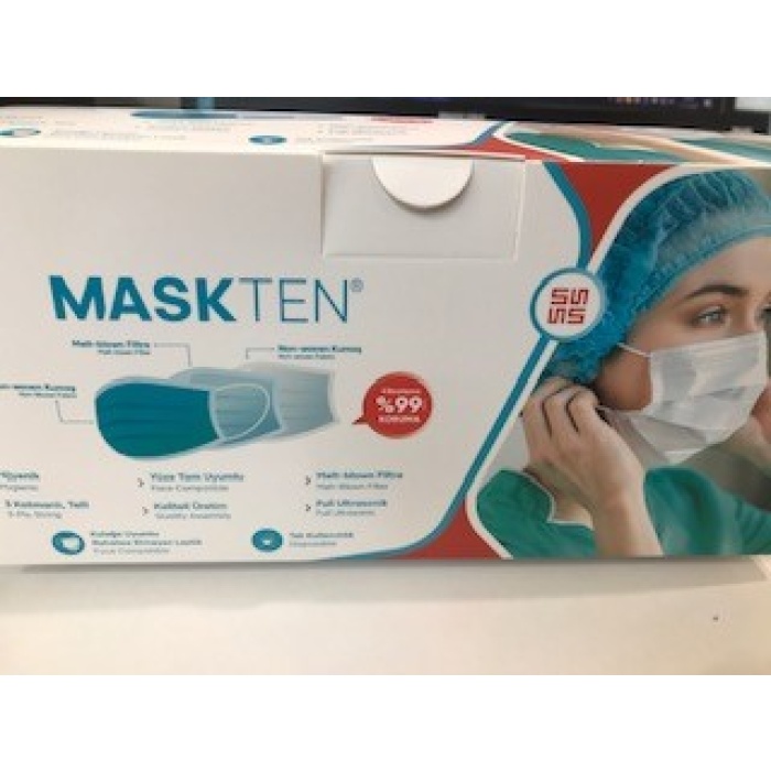 Maskten Beyaz 50li Lastik Halkalı Telli 3 Katlı Meltblown Maske