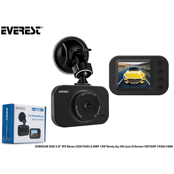 Everest EVERCAR G20 2.0 IPS Ekran 5.0MP 120° Geniş Açı 1080P Araç İçi Kamera