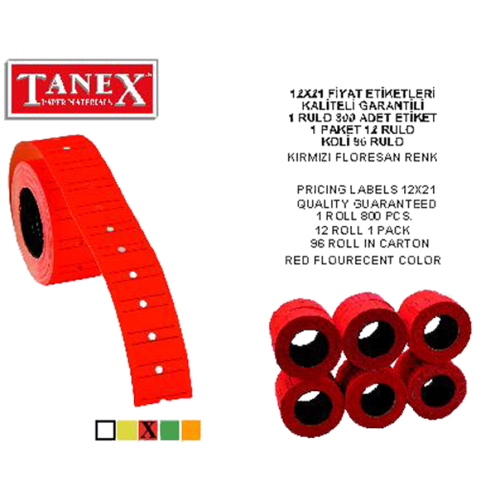 Tanex Fiyat Etiketi Çizgili 12x21 Fosforlu Kırmızı