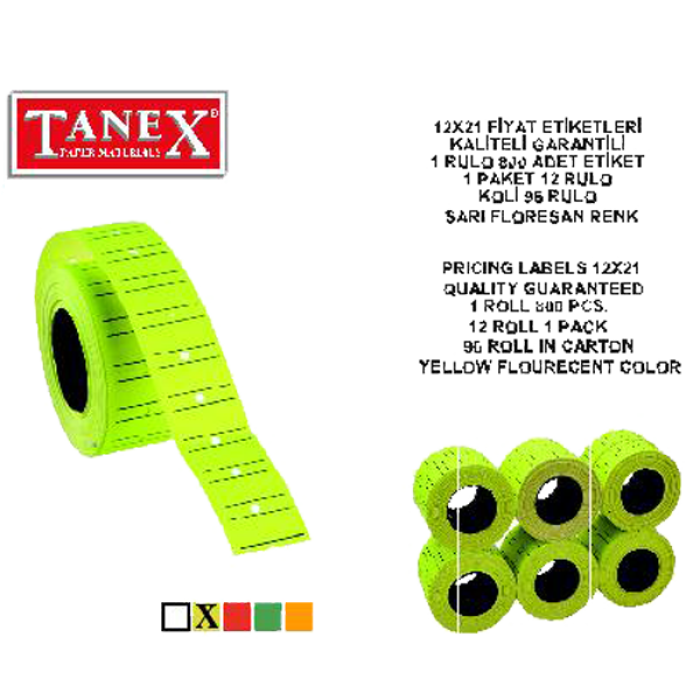 Tanex Fiyat Etiketi Çizgili 12x21 Fosforlu Sarı