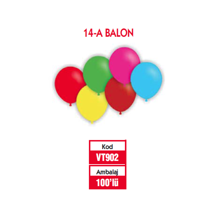 Vatan Balon Karışık Renk ( 14-A ) 100 LÜ VT902