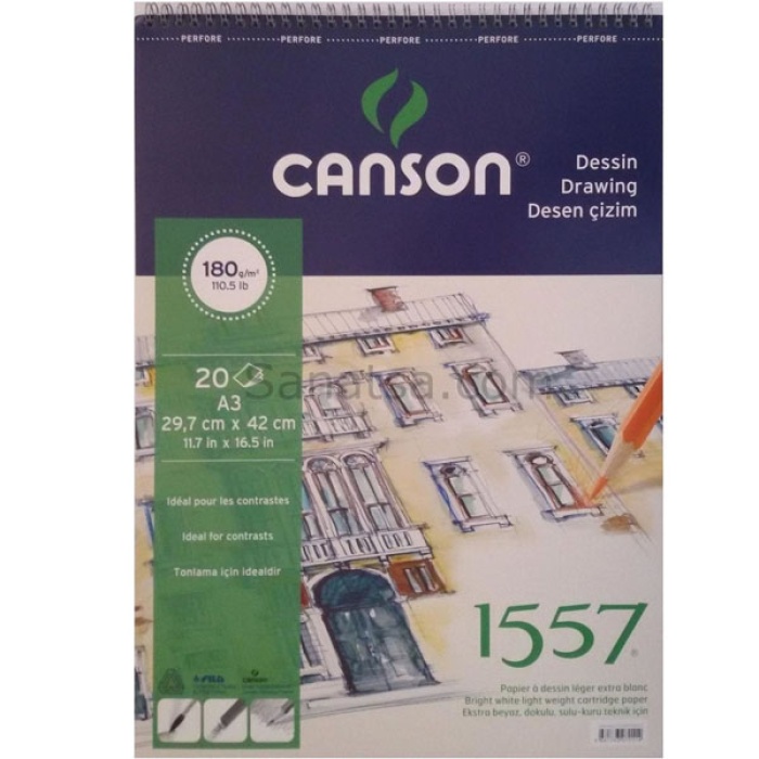 Canson Teknik Resim Defteri Blok Üstten Spiralli 40 YP A3 120 GR FCNS12040A3US