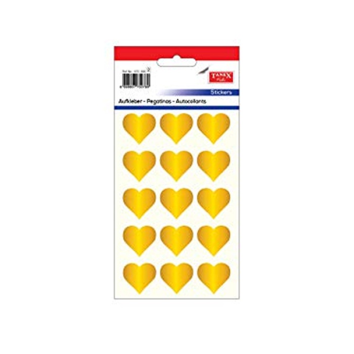 Tanex Etiket Stickers Kuşe Kalp Gold 5 Adet STC-303