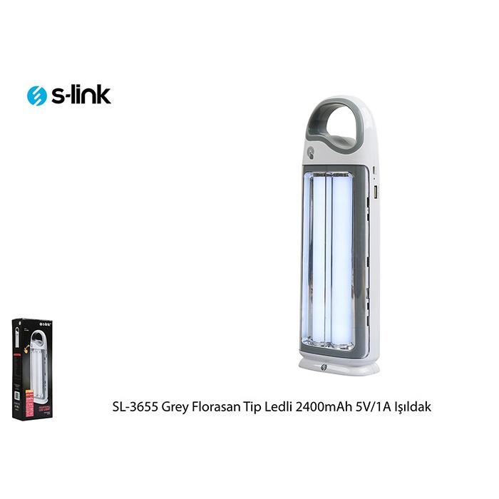 S-link SL-3655 Grey Florasan Tip Ledli 2400mAh 5V-1A 1+36 Ledli Işıldak