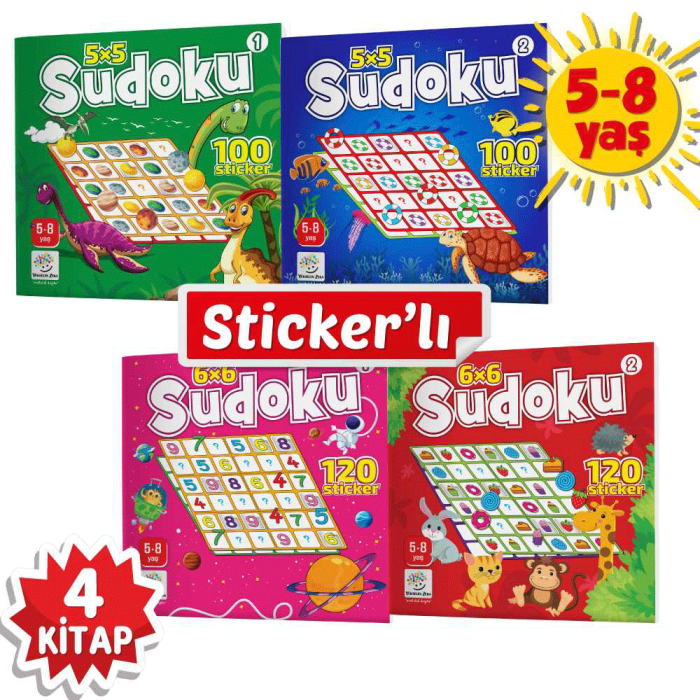 Yükselen Zeka 5-8 Yaş Stickerlı Sudoku (3 Kitap Set)