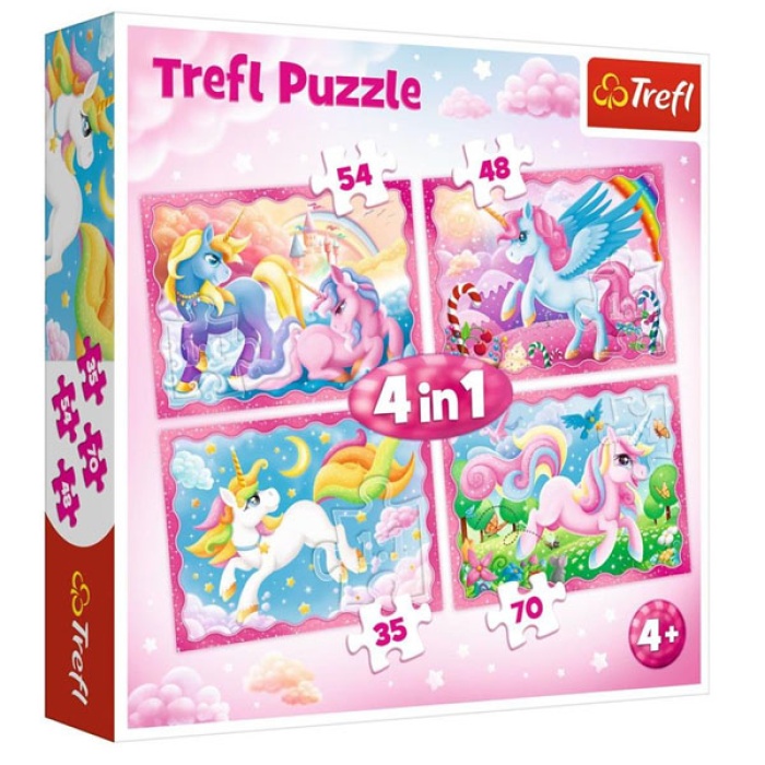 Trefl Puzzle 4 İn 1 (35+48+54+70 Parça) (28,5 x 20,5 Cm) The Magical World Of Unicorns