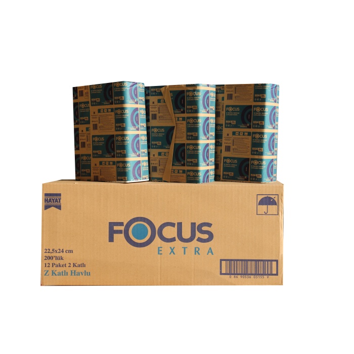 Focus Extra Z Katlı Havlu Peçete 12 Paket 2 Katlı 5038372 (1 Pakette 200 Adet)