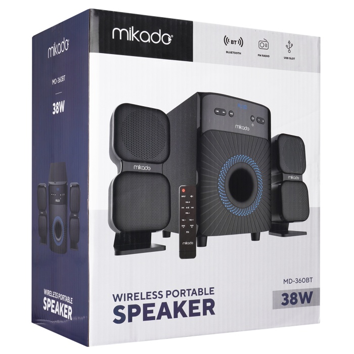 Mikado MD-360BT 2+1 38W BT-AUX-USB-FM-LED Ekran Multimedia Speaker