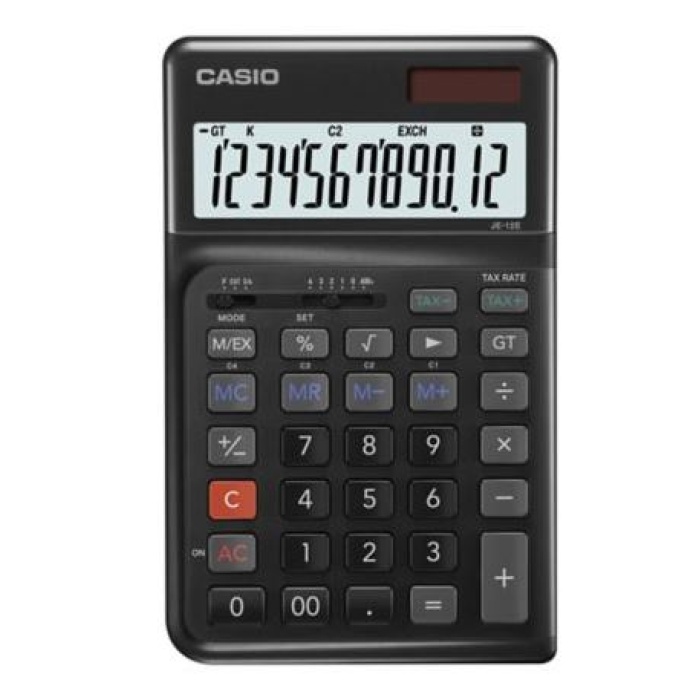 Casio JE-12E-BK Siyah 12 Hane Masa Üstü Ergonomik Tuşlu Hesap Makinesi