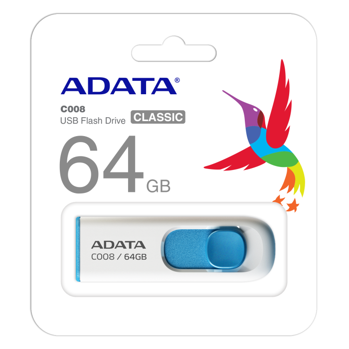 Adata C008-64GB 64GB USB2.0 Classic (White + Blue) Flash Bellek