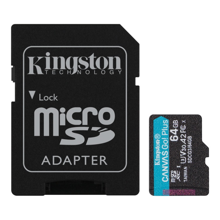 Kingston SDCG3-64GB 64GB microSDXC Canvas Go Plus 170R A2 U3 V30 Card + ADP Hafıza Kartı