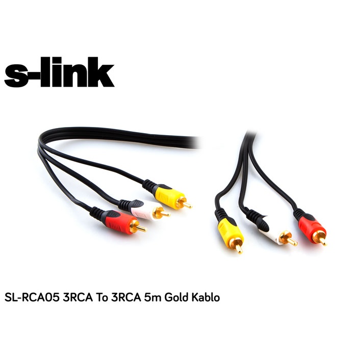 S-link SL-RCA05 3RCA To 3RCA 5m Gold Kablo