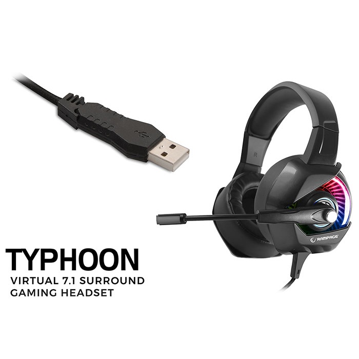 Rampage RM-K66 TYPHOON Siyah USB 7,1 Version RGB Ledli Gaming Oyuncu Mikrofonlu Kulaklık