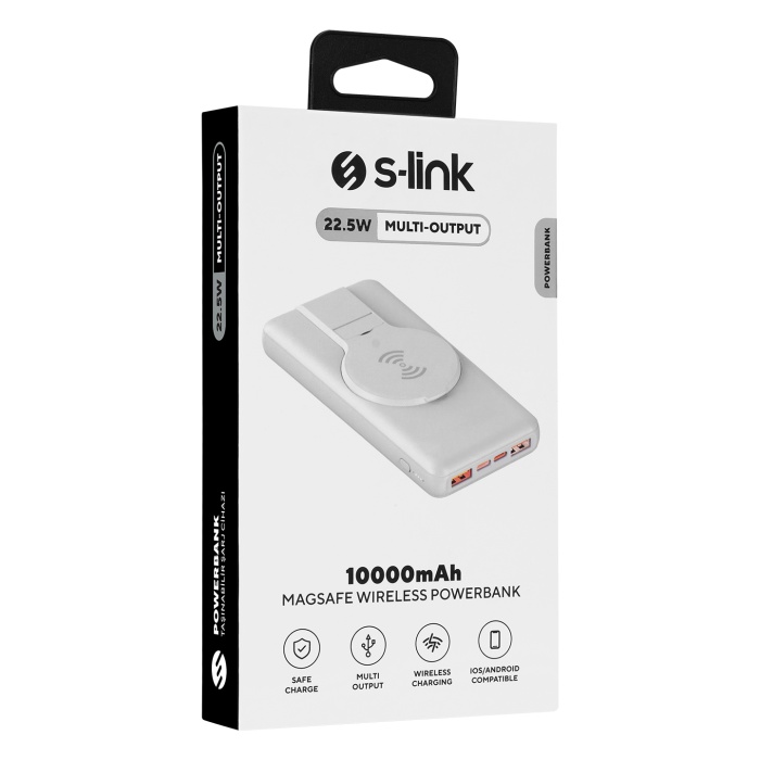 S-link P110 10000mAh PRM PD22.5W+QC3.0 Magsafe 15W Kablosuz Standlı Beyaz Powerbank