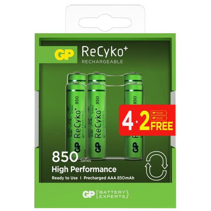 Gp AAA 850 mAh Şarjlı İnce Kalem Pil  4+2li Paket Recyko GPHCH83BOK