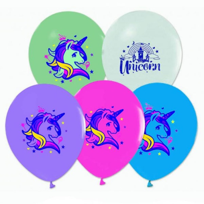 Balonevi Balon Unicorni Baskılı Pastelı 4+1 100 LÜ