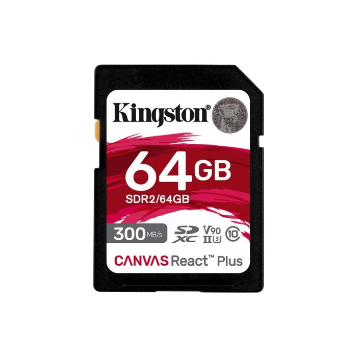 Kingston SDR2-64GB Canvas React Plus SDXC UHS-II 300R-260W U3 V90 for Full HD-4K-8K Hafıza Kartı