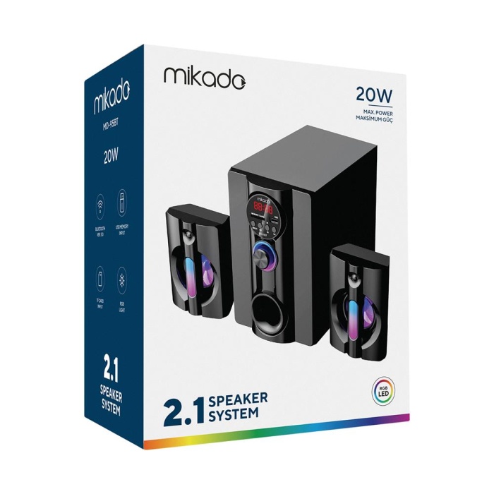 Mikado MD-95BT 2+1 20W Siyah Multimedya FM-BT-SD-USB Speaker Hoparlör Kumandalı