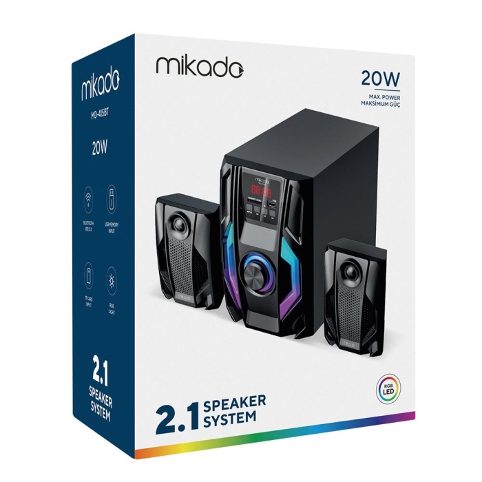 Mikado MD-415BT 2+1 20W Siyah Multimedya FM-BT-SD-USB Speaker Hoparlör Kumandalı