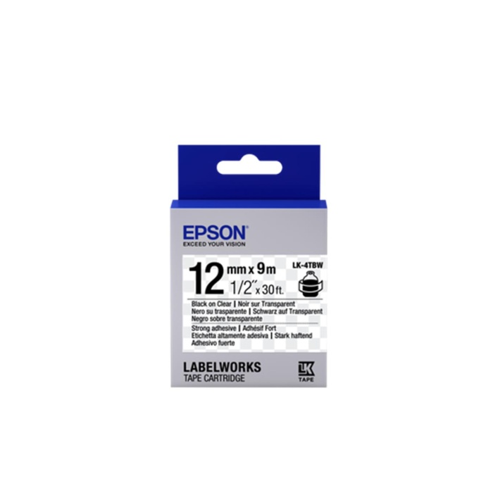 Epson LK-4TBW Strong ŞEFFAF ÜZERİ SİYAH 12MM 9MT