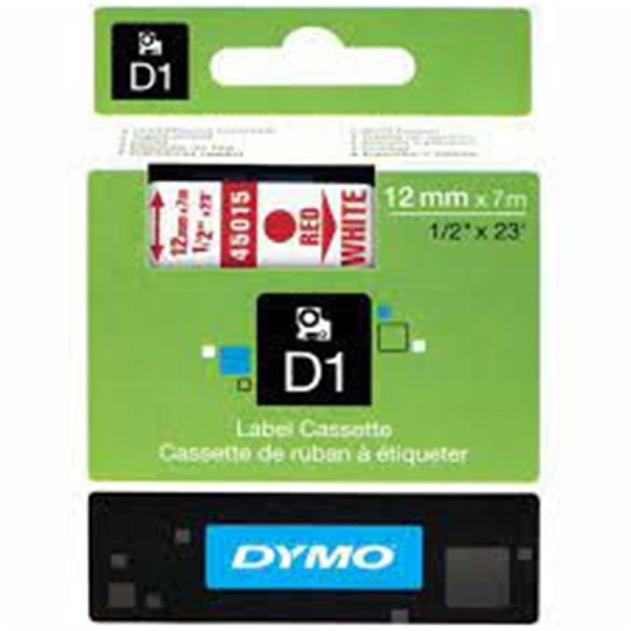 DYMO D1 Beyaz-Kırmızı Yedek Şerit 12mm x 7mt 45015