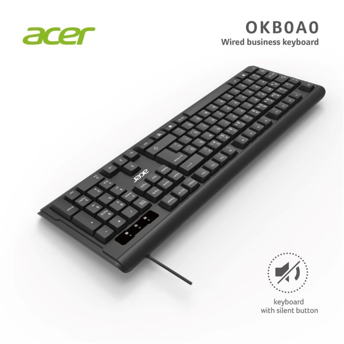 Acer OAK-0A0  Siyah Kablolu Sessiz Tuşlu  Klavye (Caps Lock) (Kablo Uzunluğu 1.50Cm)